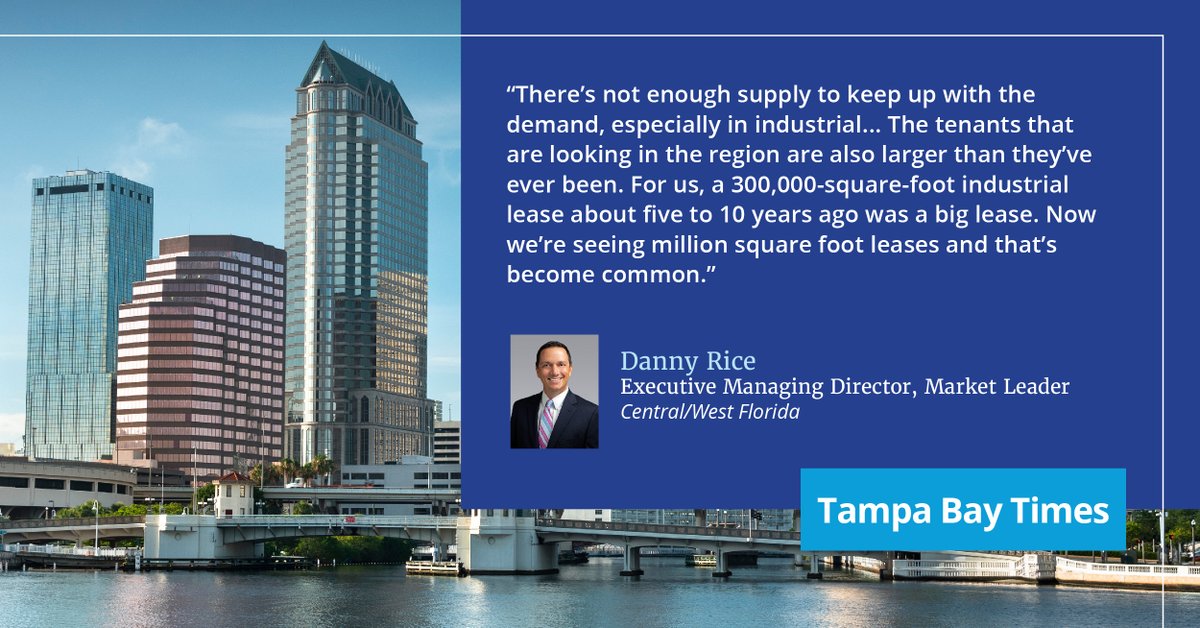 ColliersOrlando's tweet photo. Commercial real estate is booming in Tampa Bay! Learn why in the interview with our Market Leader, Danny Rice and the Tampa Bay Times.

Read about it here: https://t.co/nQRzrMaYI0

#Colliers #TampaBay #TampaBayTimes https://t.co/z5A6CWCujc