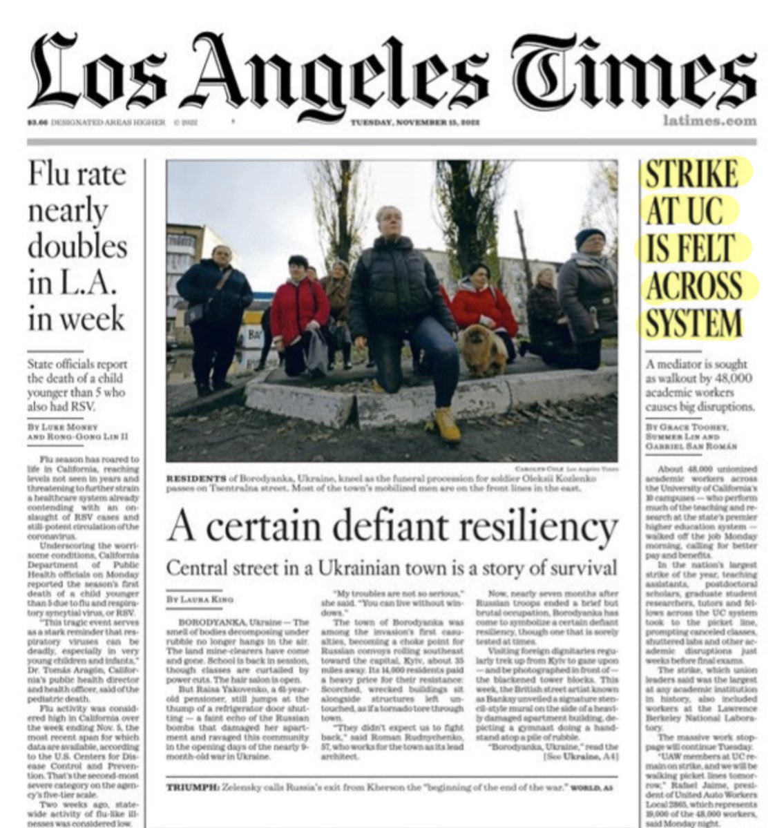 uaw_4811's tweet image. Front page of the @latimes🔥#FairUCNow #UAWonStrike