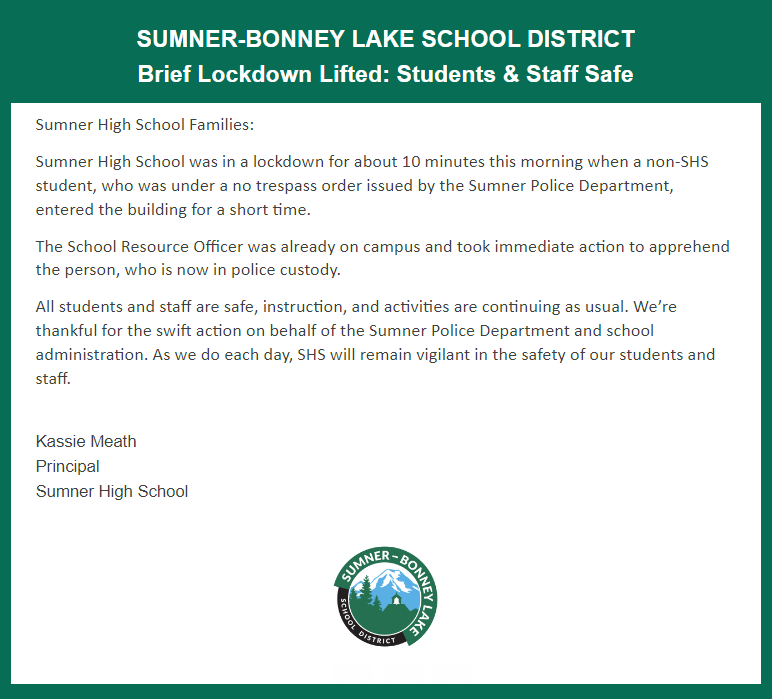 SumnerSpartans's tweet image. Lockdown Update: Students &amp;amp; Staff Safe