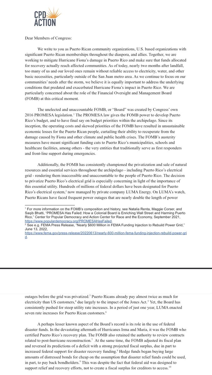 We're done waiting.

Today, over 30 orgs from Puerto Rico and the diaspora sent a letter to Congress demanding the elimination of the FOMB, ensuring resources can finally be deployed to the archipelago and not at the hands of hedge funds. #AbolishLaJunta