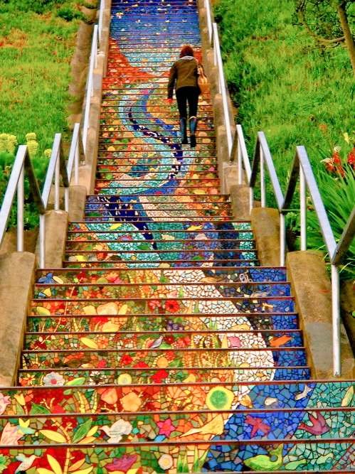 Mosaic Stairs (San Francisco) by Irish ceramicist Aileen Barr and US mosaic artist Colette Crutcher #WomensArt