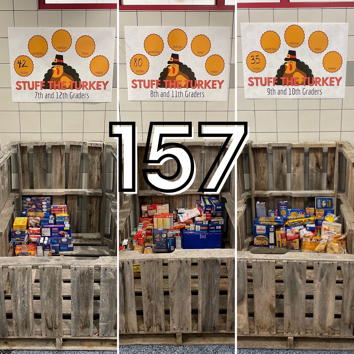 LeRoy_CSD's tweet photo. Stuff The 🦃 

Macaroni Madness
🌟Day 1 Turn In= 1️⃣5️⃣7️⃣items

Standings:
1️⃣8th&amp;11th-80
2️⃣7th&amp;12th-42
3️⃣9th&amp;10th-35

A great start, Knights! Let’s go even bigger tomorrow for Day 2 - Can Jam🥫🥫🥫‼️

#BigThanks👏
#KnightServe https://t.co/9etpYt8MLs