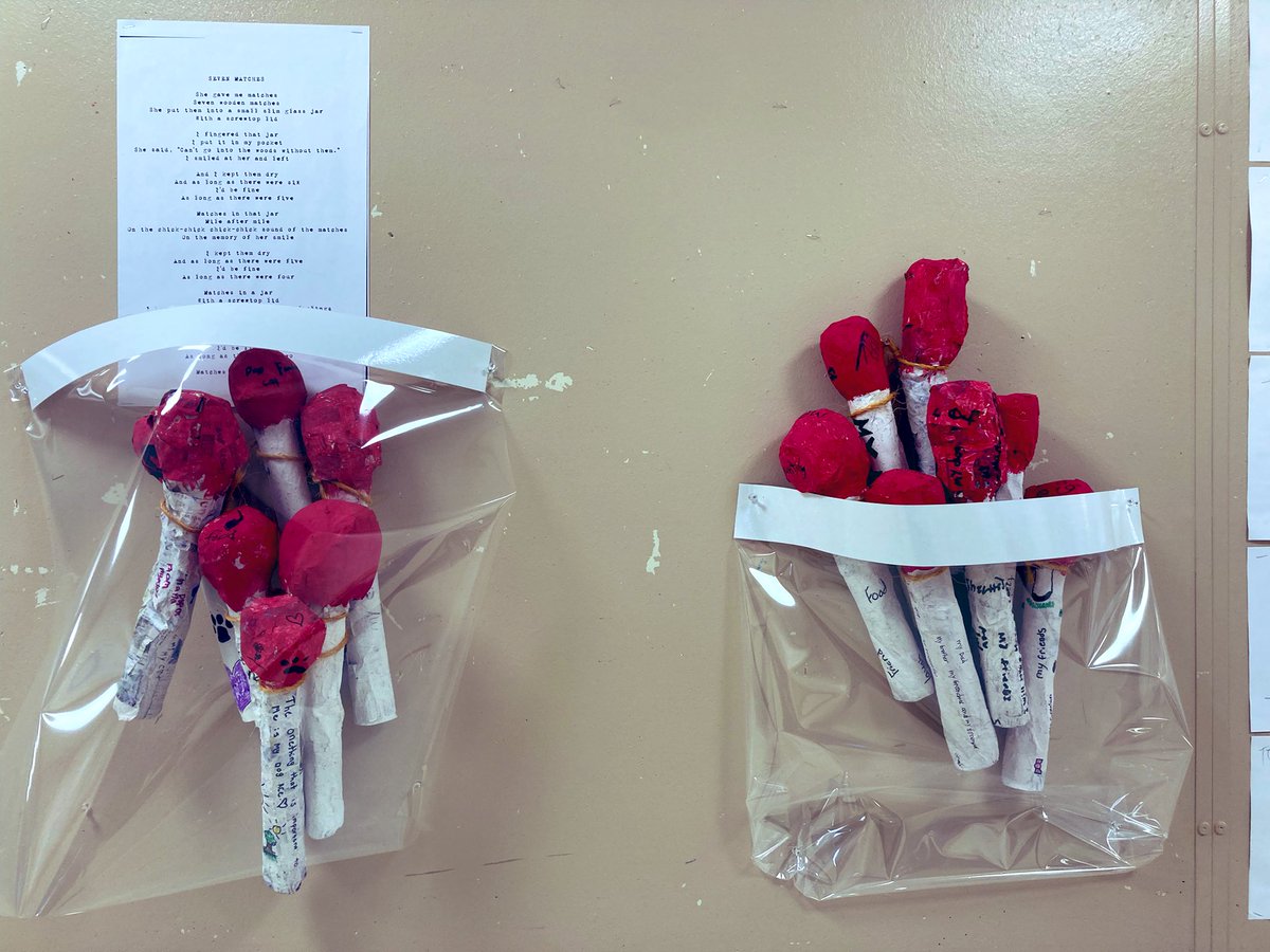 “And I kept them dry
And as long as there were six
I'd be fine.” -G.Downie
Ms. Tanguay’s class is making papier -mâché matches to represent Chanie’s hope. On the matches they have written what brings them hope for the world. #ReconciliACTION #SecretPath #truthandreconciliation