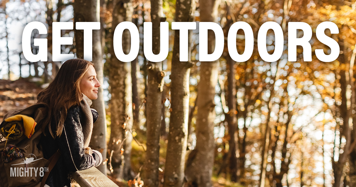 From the Mighty 8th Digital Desk: with daily social media use hitting nearly 150min/day and anxiety at an all time high, remember to take a break and go outside. Studies show time outdoors is a proven stress reducer – lowering blood pressure and improving mood. Go, be free!