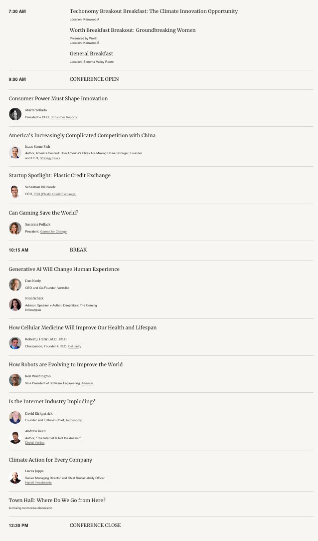 techonomy's tweet image. Welcome to our final day of the #Techonomy22 conference!

Check out the full agenda for the day below.