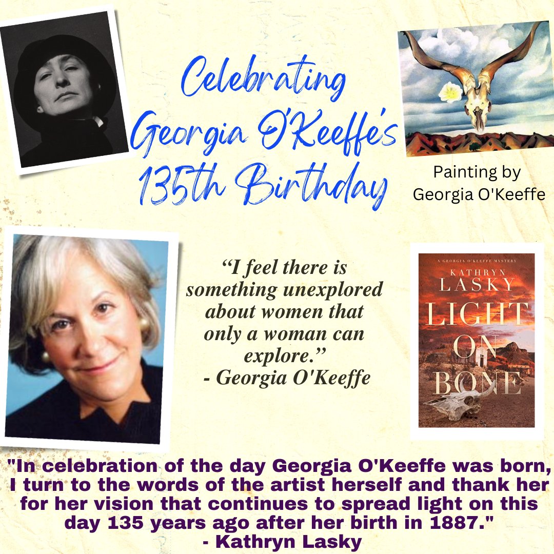 As we remember the 135th birthday of renowned #artist and #painter Georgia O'Keeffe today, #WoodhallPress #author Kathryn Lasky offers thoughts on Georgia's impact on the world. Kathryn's riveting new #GeorgiaOKeeffe #mystery is available at bit.ly/3TOzIR3 <a href="/KathrynLasky1/">Kathryn Lasky</a>
