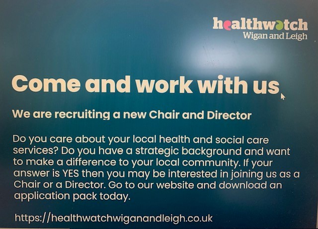 Healthwatch Wigan and Leigh are recruiting a dynamic new Chair and Director of the Board. For more information click on the link below. Closing date is the 29 November 2022
healthwatchwiganandleigh.co.uk/news/2022-11-1…