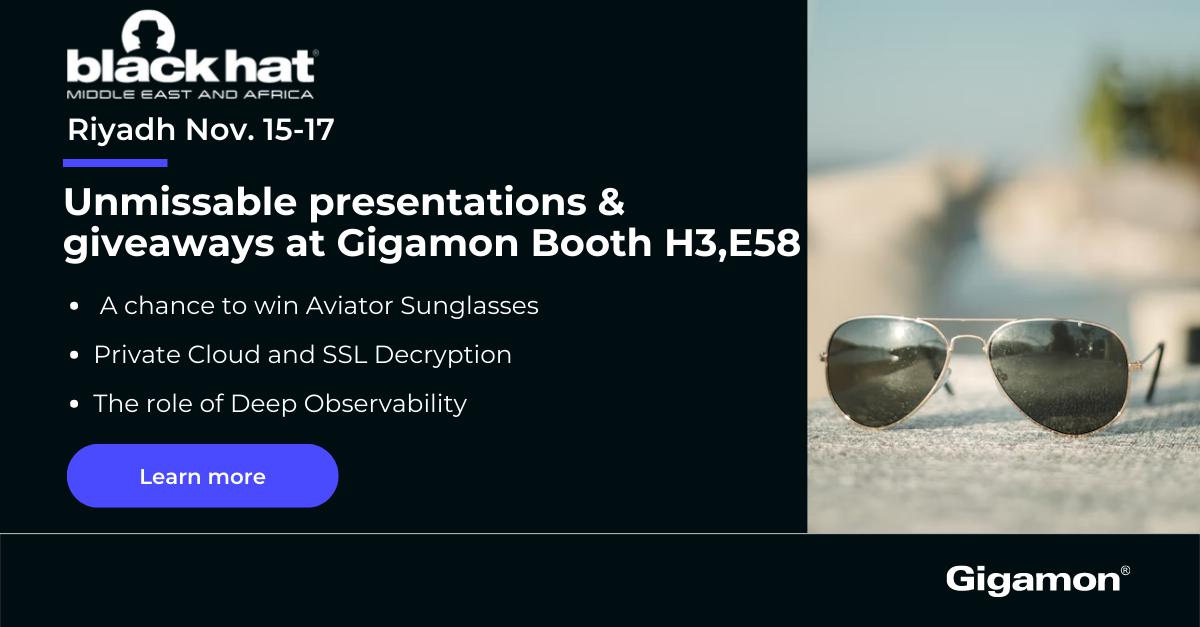 WiFiHockey's tweet image. 🛩 Feeling the need for speed? Gigamon is giving out Top Gun style Aviator shades at their booth in this year&apos;s @Blackhatmea, drop by to learn more about #DeepObservability, #PrivateCloud and #SSLDecryption 😎 ow.ly/HohN104e5KZ