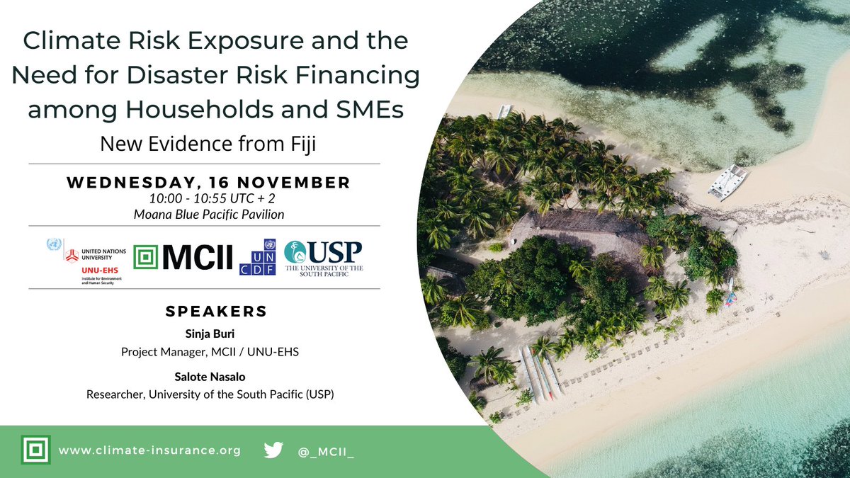 Join us tomorrow at #CO27 at the #MoanaBluePacificPavilion for new research insights from Fiji on climate risk exposure and the need for disaster risk financing among rural households and SMEs! @UNCDFdigital @BuriSinja @NasaloSalote @NKrishnan65 @UniSouthPacific @pace_sd