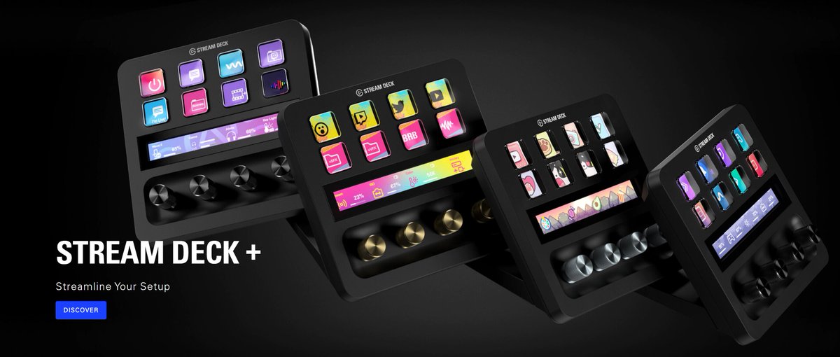 Steggy's tweet image. Today we launch Stream Deck+.

🔘 8 LCD Keys
🎛 4 endless dials that press in
📲 LCD Touch Bar for dial labeling, page swiping, &amp;amp; extra actions
🔊 Unlocks Wave Link Software 😲

Dials are NOT just for audio control. Control lights, camera, video/photo editing software and more!