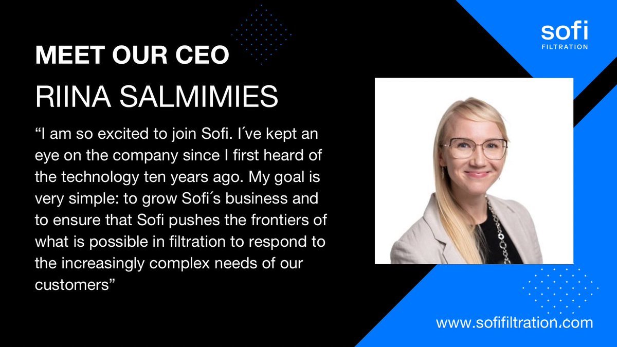 Meet our CEO

<a href="/RiinaSalmimies/">Riina Salmimies 🌍🚀</a> has held various management positions between 2014 and 2022. Previously, she was the director of research services at LUT University 2014-2016, CTO of Endev Oy 2018-2019, and dean at LUT University 2018-2022.

 #microfiltration #filteredwater #water