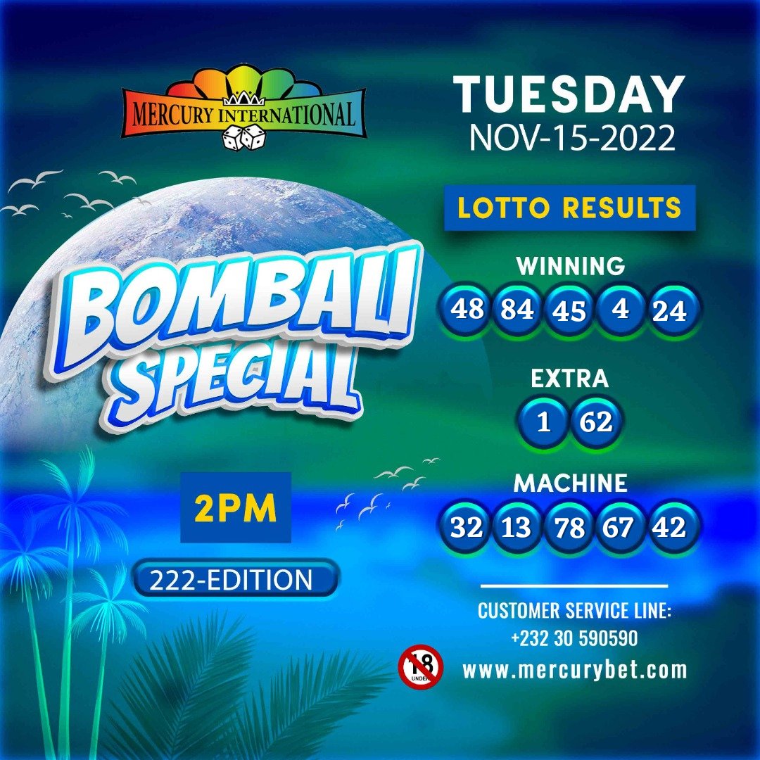 It's the Mercury International Bombali Special 12PM Lotto Result 🎲 for Tuesday 15th November,2022. #SierraLeone #MercuryLotto #SaloneTwitter