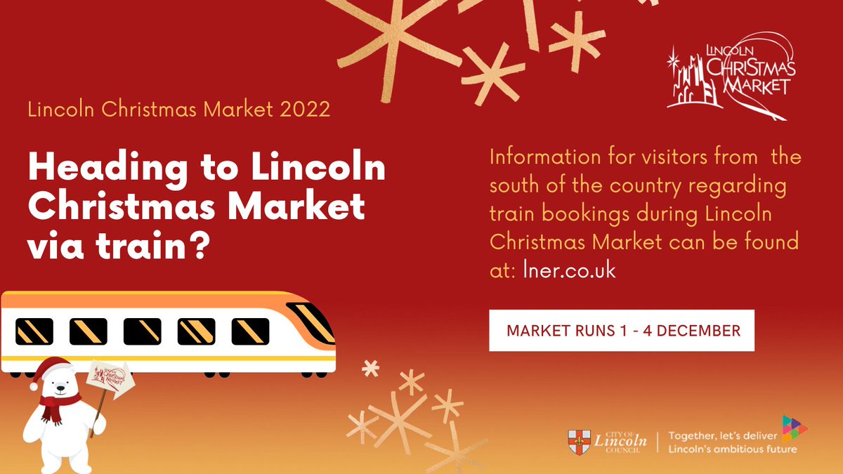 EventsinLincoln's tweet photo. Heading to #LincolnChristmasMarket via train?

Information for visitors from the south of the country regarding train bookings during the market can be found at https://t.co/BVKxG11VLt

Full details for those travelling by train can be found here: https://t.co/ERd81KzZmq

#LCM22 https://t.co/3EZoy9itlq