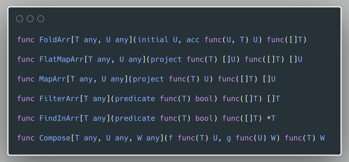 lidialiker's tweet image. Been playing around with function #combinators and basic algorithms on collections in #Golang (fold, map, etc.)
If anybody knows a library that is already doing that please do let me know
#functionalprogramming
#fp #gist
gist.github.com/wg-romank/1845…