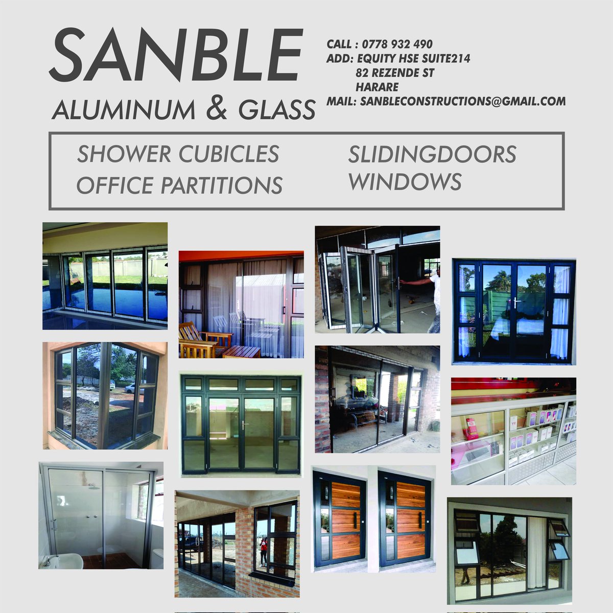 SanbleC's tweet photo. @PhiriTofara All your Aluminium and Glass works.
•SHOWER CUBICLES 
•SLIDING &amp; PIVOT DOORS
•SLIDING &amp; PIVOT WINDOWS
•SHOP FRONTS &amp;OFFICE PARTITIONS 
 || 0778932490 || Harare https://t.co/YaqKpDwCI2