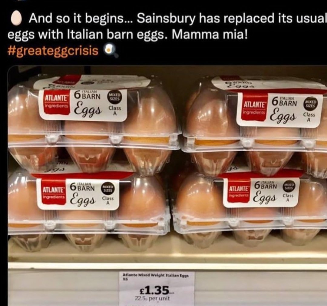 NewMacsFarm's tweet photo. Supermarkets are now importing eggs from Italy, and not even free range ones. Why not pay the British egg farmer a fair price so they can restock their sheds?! #Simples #EggShortage #PayFair #SupermarketGiants #VoteWithYourPurse #SupportBritishFarmers https://t.co/QKjE0VVx0C