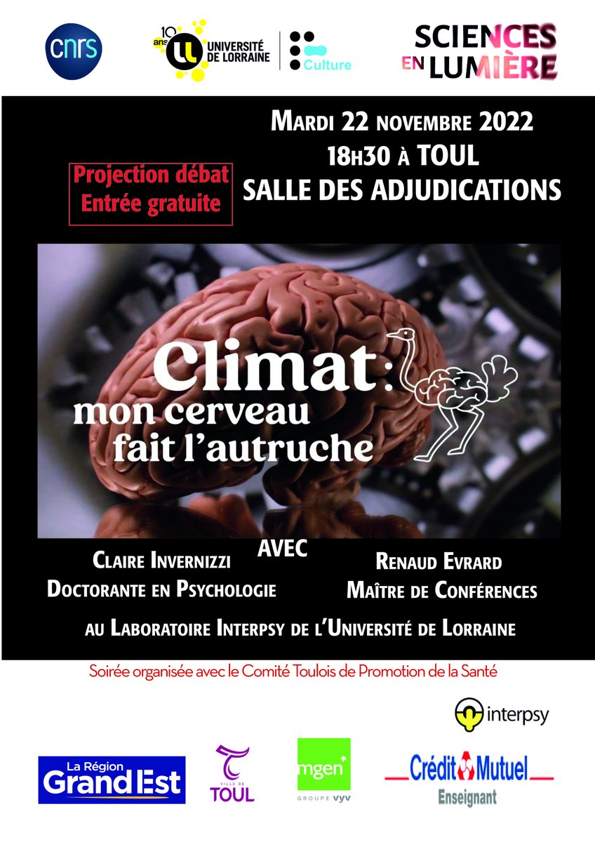 LumiereSur_CNRS's tweet photo. 📢22/11 18h30 à #Toul (54)
On parlera #réchauffementclimatique et #psychologie avec #ClaireInvernizzi et #RenaudEvrard, doctorante et maître de conférence au laboratoire #InterPsy de @Univ_Lorraine.
@CNRS_Centre_Est - @regiongrandest - @mgenGrandEst
#CreditMutuelEnseignants https://t.co/IAGFolcTxY