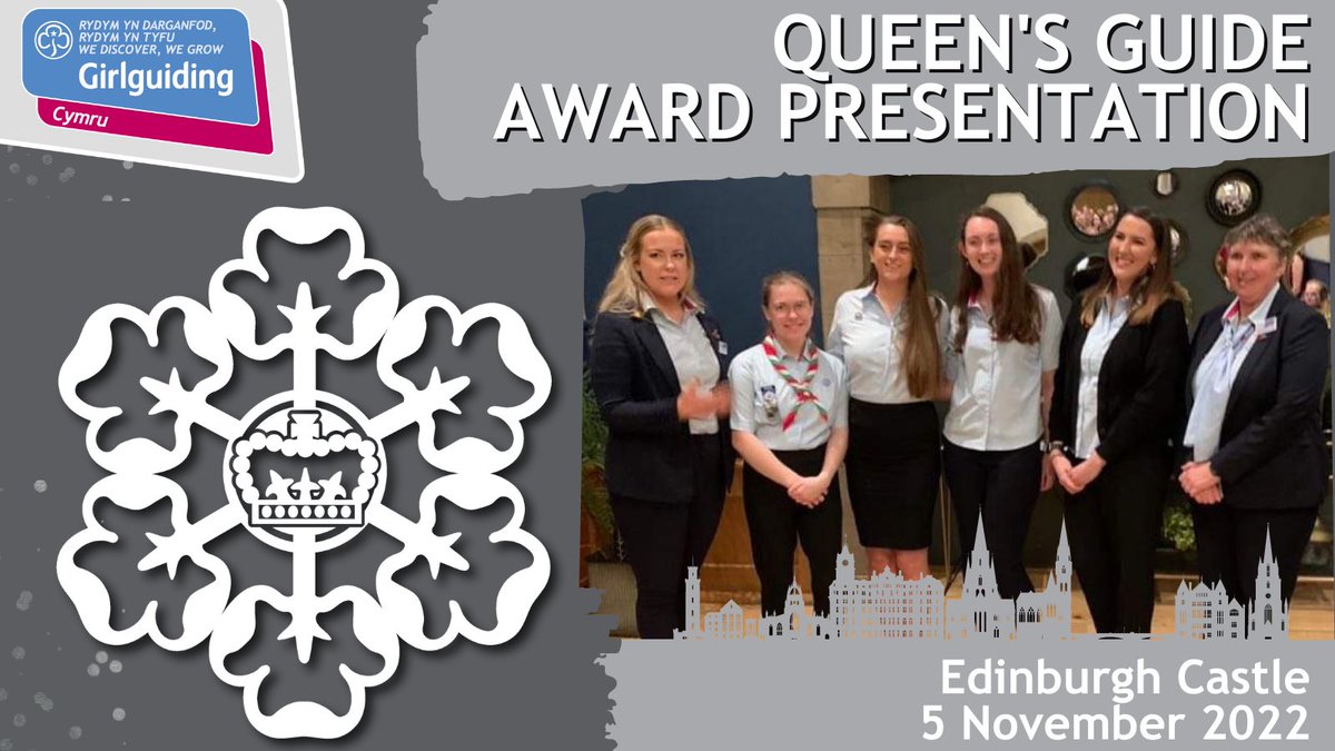 GuidingCymru's tweet image. 👑 Congratulations / Llongyfarchiadau On 5 November four members of Girlguiding Cymru attended a national event at Edinburgh Castle to receive their Queen&apos;s Guide Award. If you are aged 16-25, learn more about the Queen&apos;s Guide Award here ➡️ ow.ly/Z7Wa50LEKxC #queensguide