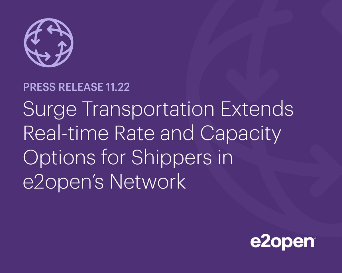 e2open's tweet image. Expanded #technologypartnership enables shippers to optimize #logistics and #transportation spend in e2open’s Carrier Marketplace. Read the press release: okt.to/0Bexrq