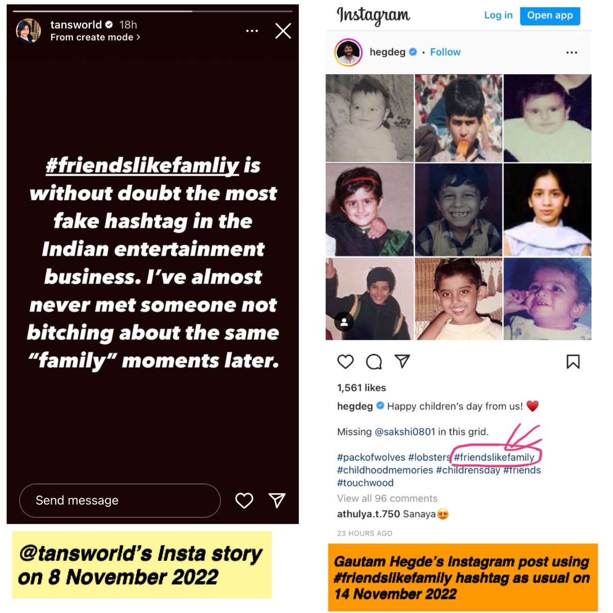 Arshisarunfan's tweet photo. When tansworld posted insta story on 8 Nov saying #FriendsLikeFamily is the most FAKE hashtag in showbiz, I thought POW promoter #GautamHegde may now hesitate to use this # but he used it in yesterday’s post too featuring #SanayaIrani #BarunSobti, 🦠Mohit, DOGras, PashMEAN’s pics https://t.co/bt2OtQsxJv