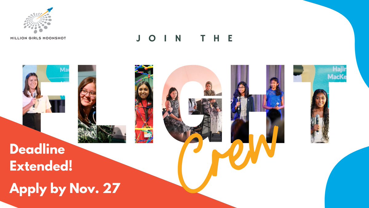 Meet McKenzie Hill, the 2022 Alabama Recipient of the Million Girls Moonshot Flight Crew! vimeo.com/720095153?embe…...
The MGM Flight Crew Application Deadline is EXTENDED until November 27, 2022. Don't miss your opportunity, sign up today! stemnextopportunityfund.formstack.com/forms/flight_c…