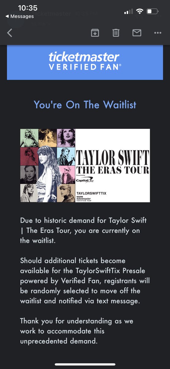 katief3543's tweet photo. Extremely confused and upset that I was waitlisted after "previous Lover Fest Verified Fan purchasers" were supposed to automatically "receive preferred access to the TaylorSwiftTix Presale" :( @taylornation13 @taylorswift13 @TMFanSupport https://t.co/p0NDNsfSLz
