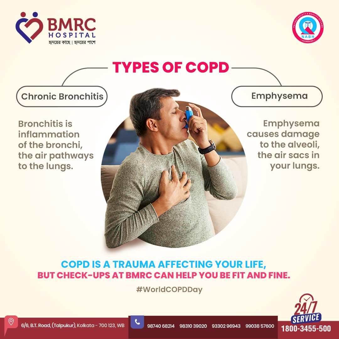 #COPD is a disease that affects your lungs, however, #BMRC's pulmonary department is always ready to tackle your COPD issues. Just give a call.

#WorldCOPDDay #healthcare #bmrchospital #copdtreatment #copdawarness #pulmonarydepartment #lungdisease #lungs #WestBengal