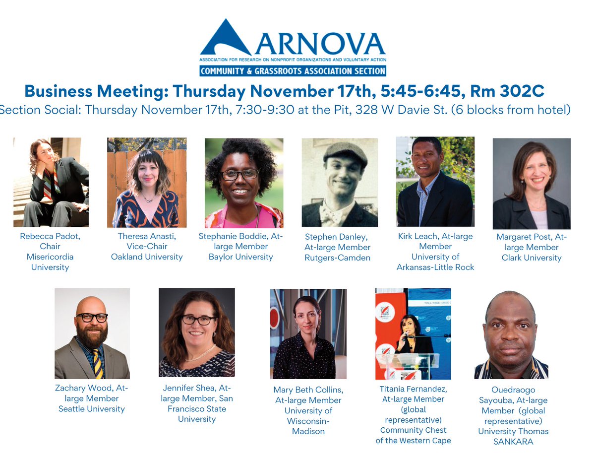 After our state of the field colloquy, please join <a href="/CGA_ARNOVA/">ARNOVA Community & Grassroots Associations Section</a> for our business meeting, 5:45-6:45pm, immediately followed by a section social at the Pit!