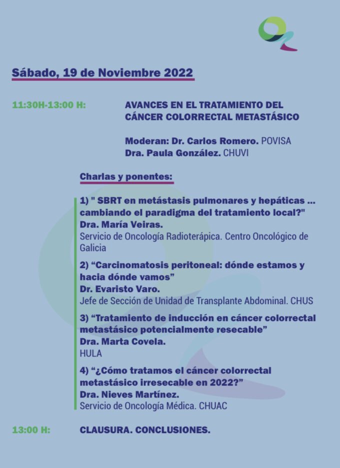 Coordinada por la Dra @afm1003 y la Dra M. Salgado, este fin de semana será la Reunión Anual de @Grupo_GITUD en Ourense.

Si todavía no te has inscrito, contacta con congresos@oceano-azul.es.
#Gitud2022

Programa 👇🏼👇🏼👇🏼