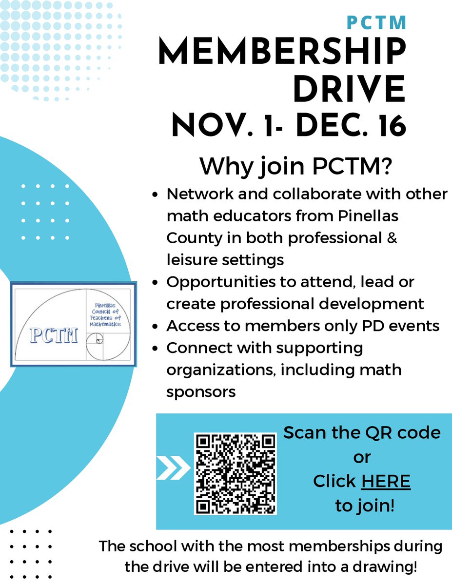 There's still time to join the growing network of Pinellas math educators!

🌟𝐉𝐨𝐢𝐧 𝐏𝐂𝐓𝐌 𝐓𝐨𝐝𝐚𝐲!🌟
forms.office.com/r/weFfQf78qg