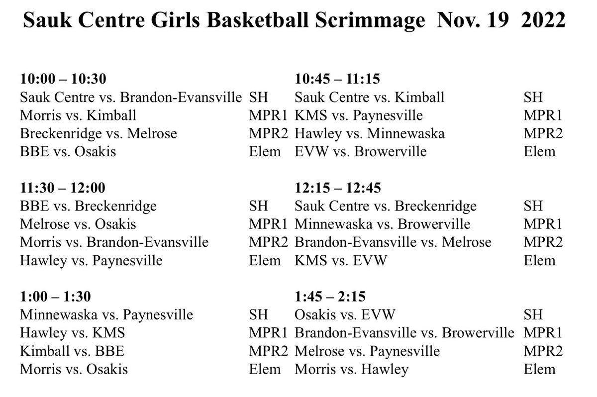 Scrimmage on Saturday in Sauk Centre 🏀😊