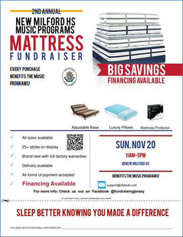 Only 6 more days until the Mattress Fundraiser!! Sunday November 20th, 11am-5pm in the NMHS Cafeteria! Help support the Music Department! <a href="/NewMilfordHS/">New Milford HS</a> <a href="/NewMilfordHS_NJ/">NM High School</a> <a href="/NMSchools_NJ/">NewMilfordSchoolsNJ</a> #nmuknight #musicdepartment #fundraiser #disneytrip