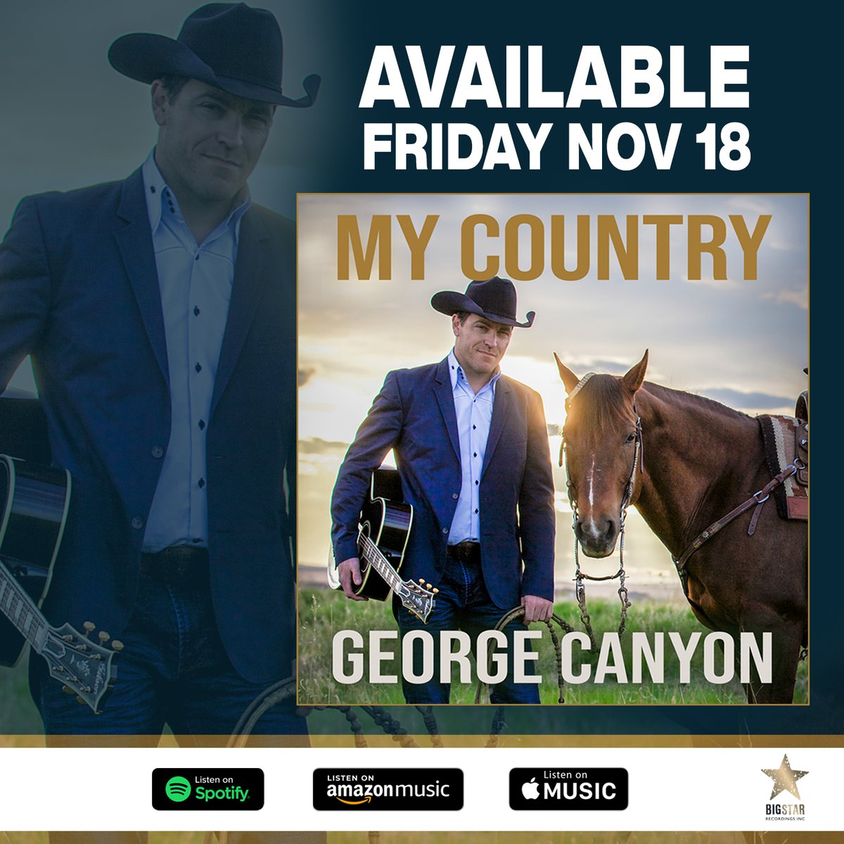 NEW MUSIC coming at you from @georgecanyon THIS FRIDAY, NOVEMBER 18th! Be sure and check out the new single #MyCountry on all streaming platforms!
