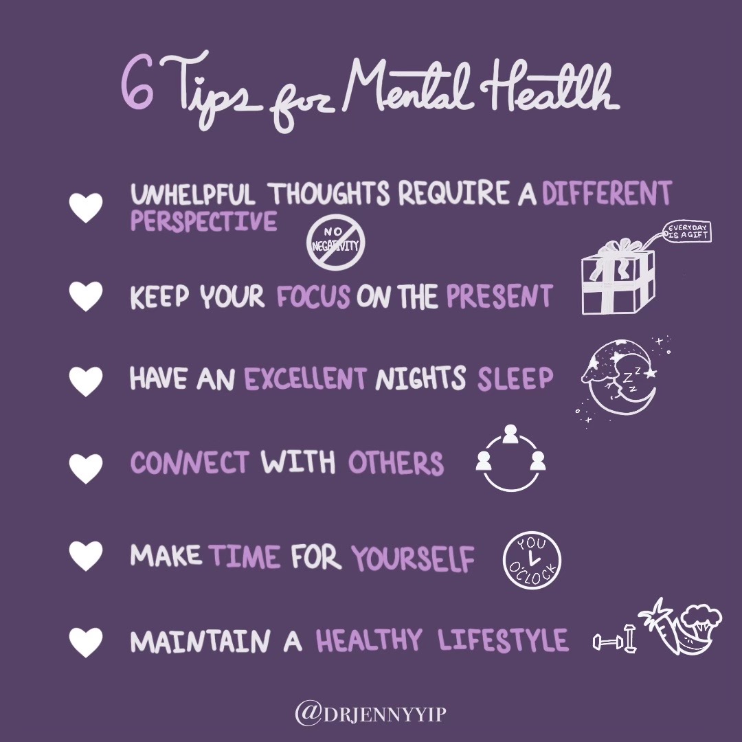 DrJennyYip's tweet photo. Try implementing some of these tips into your daily routine and habits to help improve your mentality and not be so hard on yourself 💜 #StressLessLife #MentalHealth #Anxiety #MentalAwareness #Health #Therapy #Progress #Mindfulness #StressManagement #SelfLove #Wellness #Lifestyle https://t.co/KceEXv0RDQ