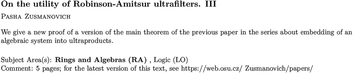arxiv.org/abs/2211.06633…
P Zusmanovich
On the utility of Robinson-Amitsur ultrafilters. III