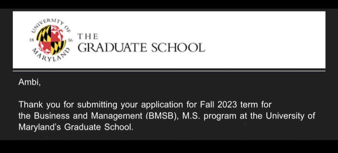 bambiambi313's tweet photo. Well
I just applied for my masters in business and management @SmithSchool @UofMaryland
Couldn’t have done it without a recommendation from @aapyles 🥳
Cheers to the future 🐢
#merrillmade #smithterps
❤️🖤💛🤍 https://t.co/obb2KEpBnv