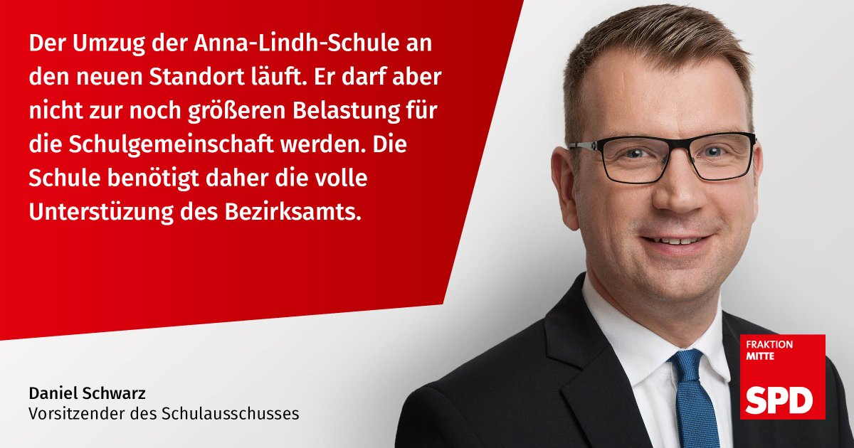 Eine ämterübergreifende Projektgruppe ‚Anna-Lindh-Schule‘ soll der Schulgemeinschaft zur Seite stehen, um die Herausforderungen eines Schulbetriebs in einem Provisorium zu bewältigen: Gemeinsamer Antrag mit <a href="/GrueneBVVMitte/">Grüne Fraktion Mitte</a> unterstützt von <a href="/LinksfraktionBM/">Linksfraktion Mitte</a> berlin.de/ba-mitte/polit…