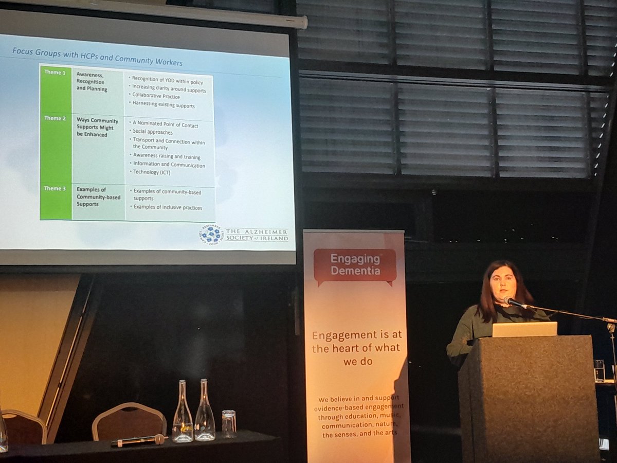 alzheimersocirl's tweet photo. @DianeODohert, our Research Officer highlights the themes of Focus groups with people living with Young Onset Dementia and care partners at the @EngagingDemIrl Conference.

#TeamASI #14DementiaConference https://t.co/shK9iTRLqi