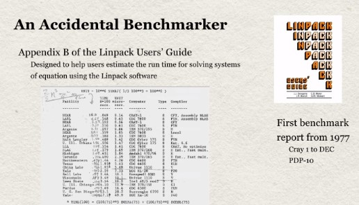 HPC_Guru's tweet photo. The origins of the #Linpack benchmark
Jack Dongarra maintained a list of fast machines starting in 1977
#SC22 #TuringLecture #HPC https://t.co/FiYH7K3vee