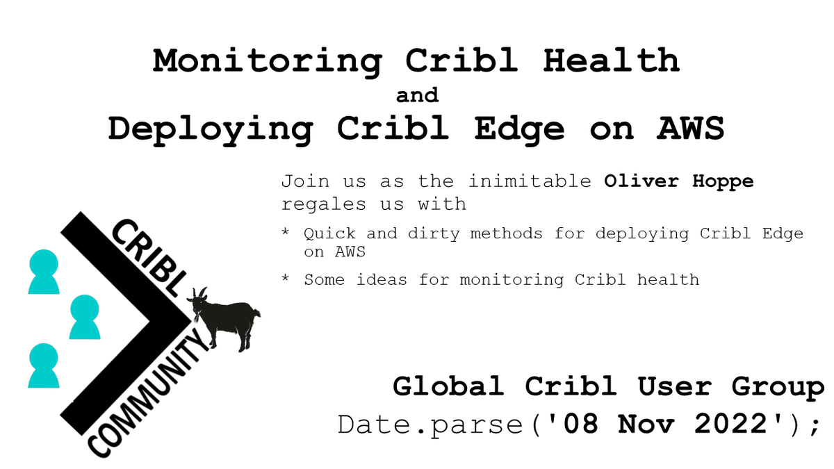 The latest <a href="/cribl_io/">Cribl</a> Global User Group meeting video is up at youtu.be/ifDD4f5SpdI. We were joined by Oliver Hoppe to talk Monitoring Cribl Health &amp; Deploying Cribl Edge on AWS. Join us the second Tuesday of each month to learn from our Community!
