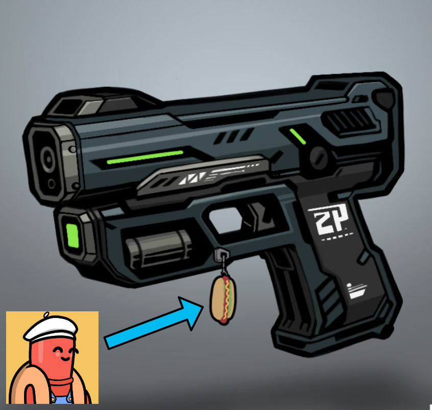 To celebrate the fact that I like <a href="/Kryptoria/">Kryptoria</a> and <a href="/hotdougsnft/">Hot Dougs NFT</a> I am giving away a Hot Doug NFT to someone who has a hot dog weapon charm on their <a href="/Kryptoria/">Kryptoria</a> weapon. 

Post your weapon below  (must have a hot dog charm) and retweet. Include weapon token ID.