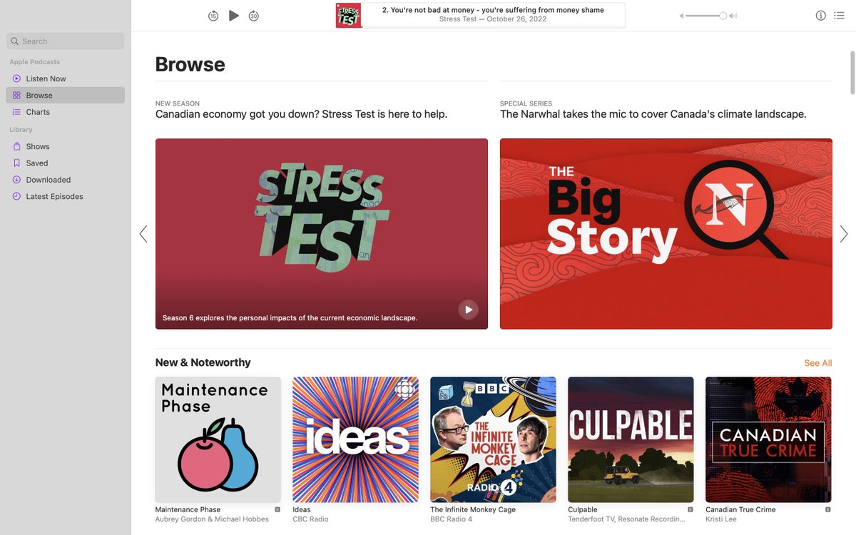 Nice to see <a href="/ApplePodcasts/">Apple Podcasts</a> featuring our latest season of Stress Test. If you haven't listened in yet, now's a great time to get started. Still to come this season: renovations, raises, decisions to go childfree because of $ &amp; a look at how the housing market has changed