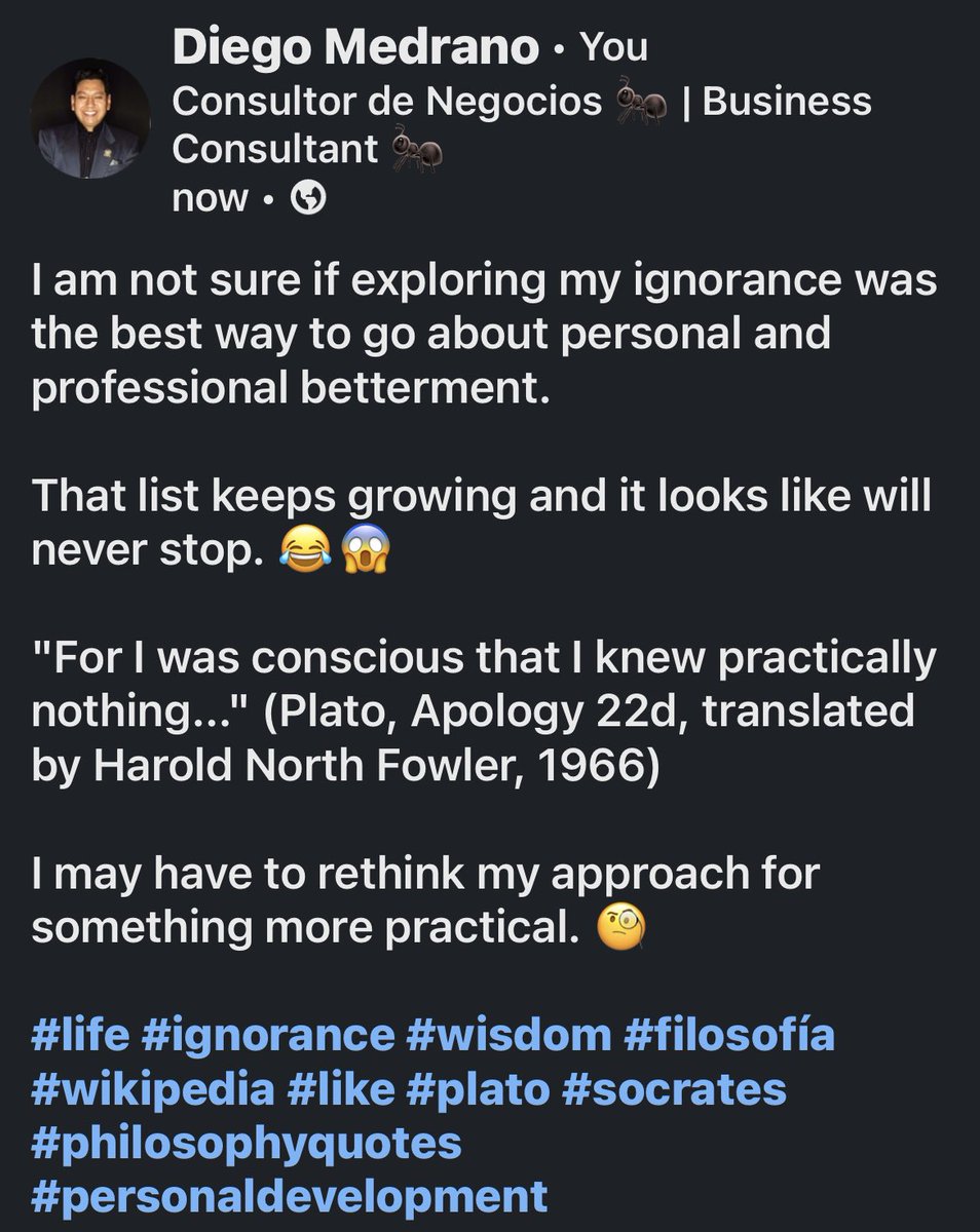 DiegoMedrano227's tweet photo. #philosophing #LinkedIn #personaldevelopment #personalgrowth #ignorance #Wisdom https://t.co/GP34HCnbaf