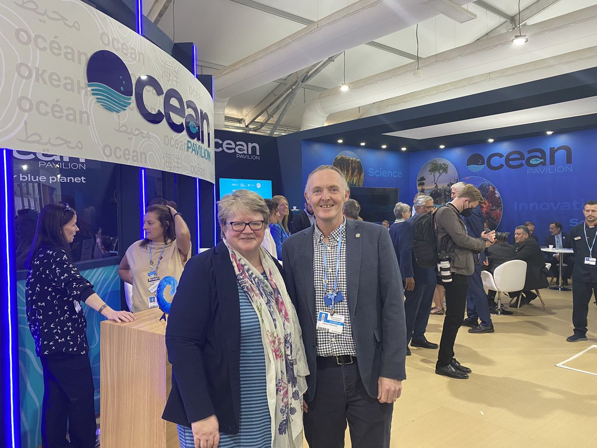 Looking forward to it! 🙌 It was great for the event’s moderator @steve_swi to meet with @DefraGovUK Secretary of State @theresecoffey today when she paid a visit to the #oceanpavilion here at #COP27 #Egypt. The pavilion is a 1st at COP & has @PlymouthMarine as a founding partner