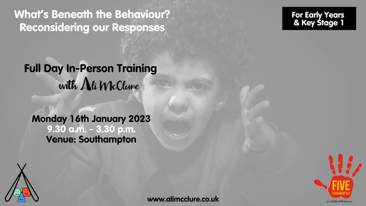 Booking Now! #EarlyBird Offer! Join me in Southampton on 16th January for an in-person training course 'What's Beneath the Behaviour?'
Suitable for #EarlyYears &amp; #Primary 
For more info: bit.ly/3sTApMW
#BrilliantBehaviour #EYFS #CPD #EYMatters #EYTalking