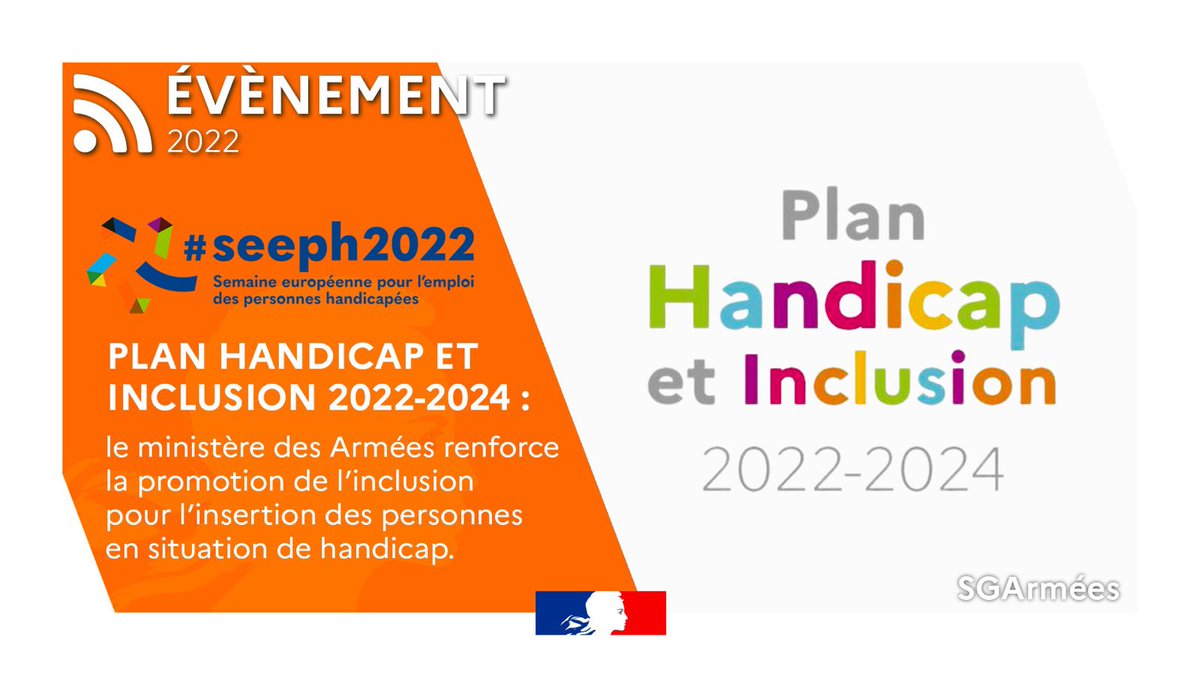 SGArmees's tweet photo. #SEEPH2022✨| Le ministère des @Armees_Gouv renforce la promotion de l’inclusion et de la non-discrimination. 👉Plan Handicap et Inclusion 2022-2024 : un plan décliné en 3️⃣axes fondateurs⤵️
https://t.co/LixHBuNiFt
#SGArmées #CohésionDéfense #PlanHandicap https://t.co/OAQE29wQjc