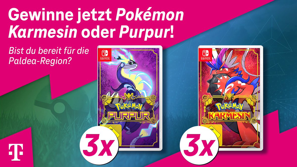 Wir verlosen 3x Pokémon Karmesin &amp; 3x Pokémon Purpur für die Nintendo Switch!

Folgendes müsst ihr tun, um am Gewinnspiel teilzunehmen:

- Folgt @Telekom_Zockt
- Retweetet den Beitrag

Teilnahmeschluss: 21.11.2022 um 12:00 Uhr
Teilnahmebedingungen: bit.ly/3V0XWI7