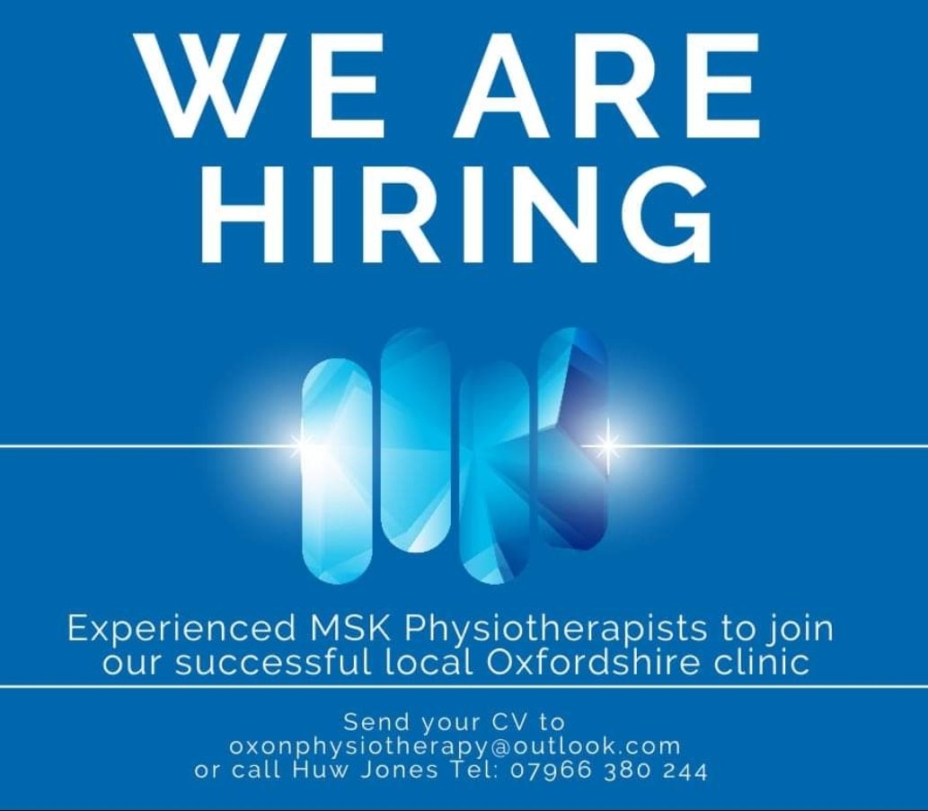 OXONPhysio's tweet photo. OXON Physiotherapy are looking for physiotherapists to cover evening and day clinics in Banbury, Oxfordshire.  Please feel free to share on!

Thank you. https://t.co/joxHEk2CDH
