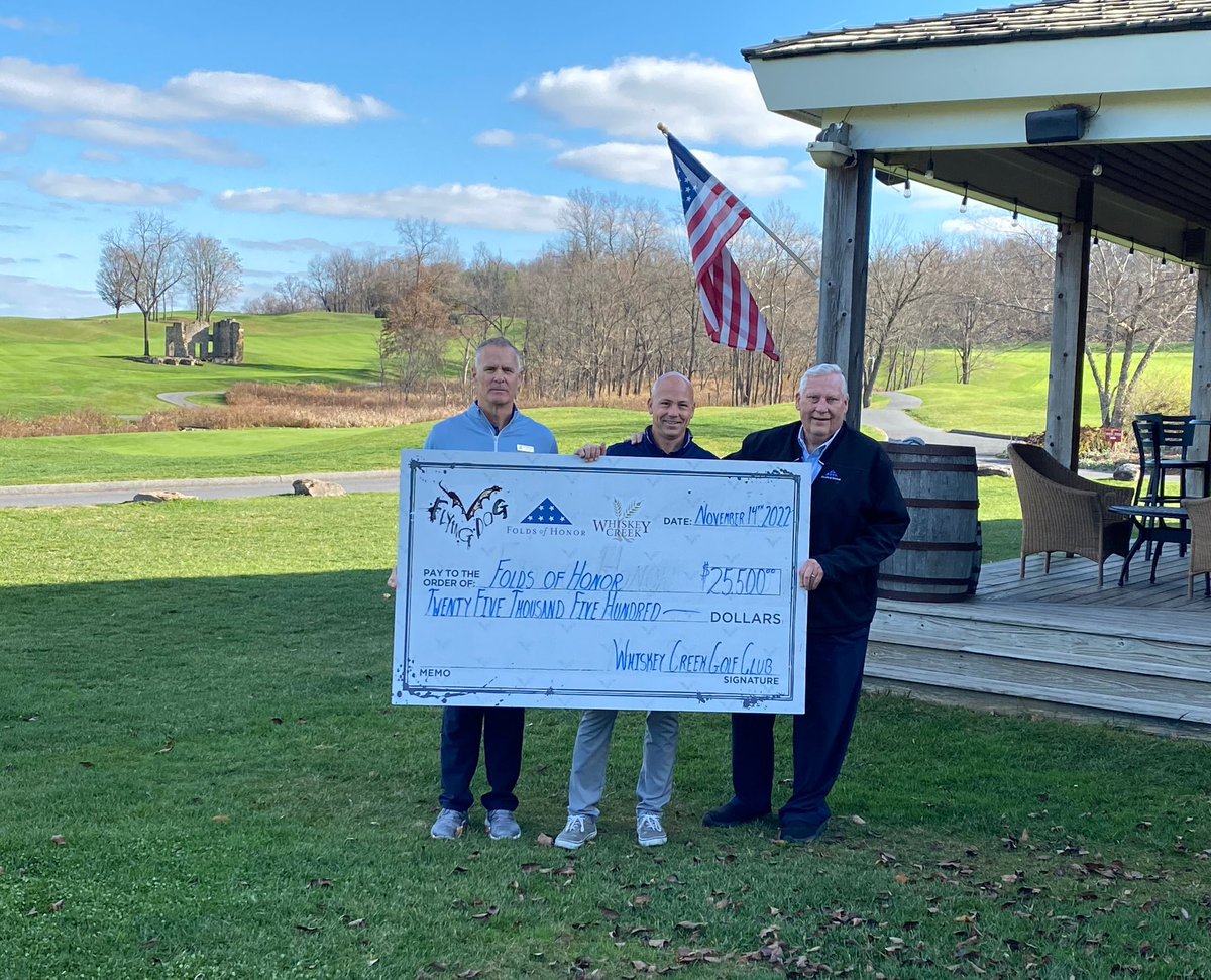 It was our honor to present this check to @foldsofhonor Regional Impact Officer, Allen Wronowski, PGA.  We can’t wait to do it again next year.  Thank you to our title sponsor @flyingdogbrewery  #welovewhatwedo #foldsofhonor #homeofthefreebecauseofthebrave #whiskeycreek