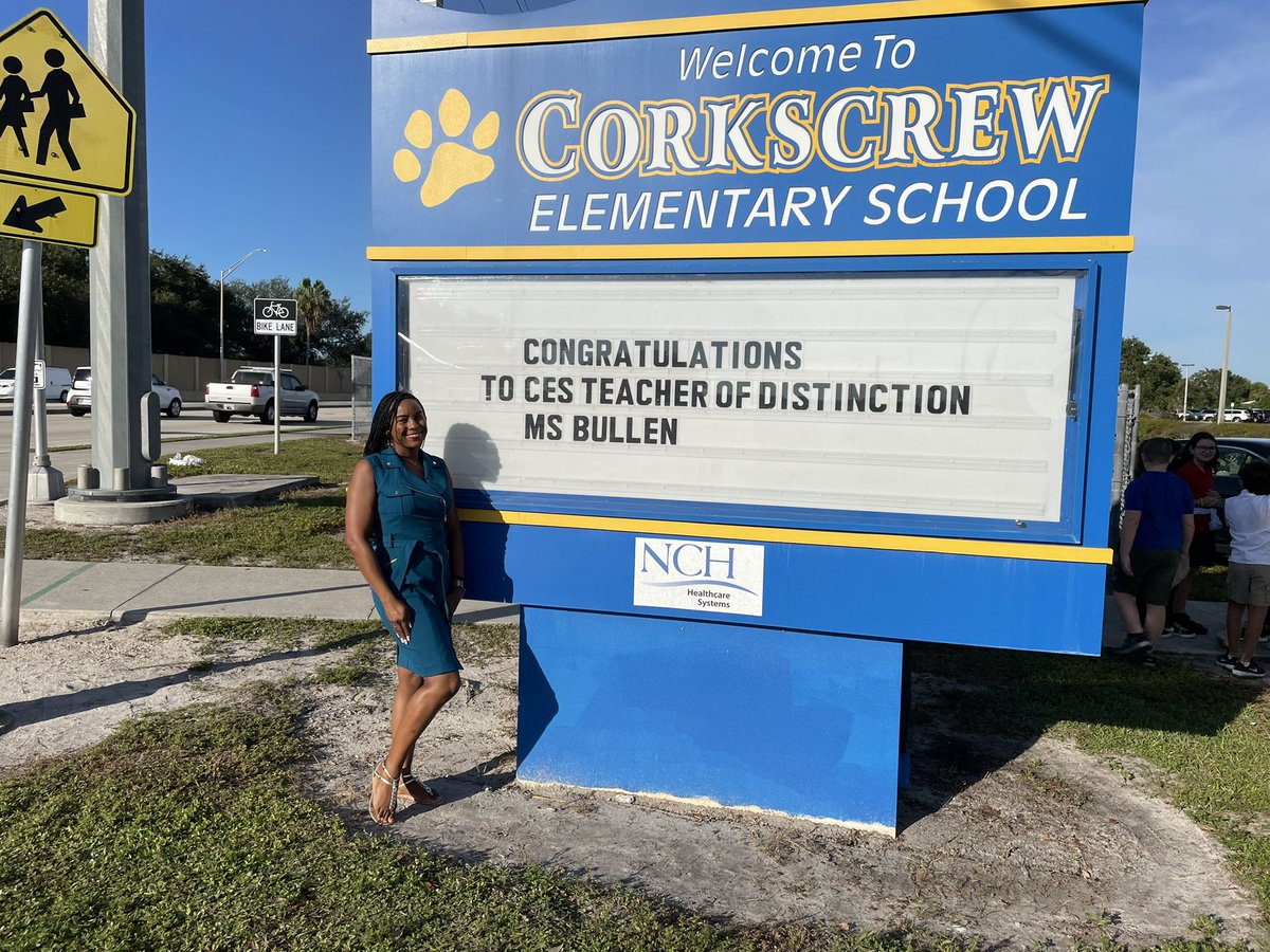 CESCorkyBear's tweet photo. Congratulations to our teacher of distinction Mrs. Bullen! We are so excited to have you represent CES! @collierschools @Champs4Learning https://t.co/GMEjVFP2Zo